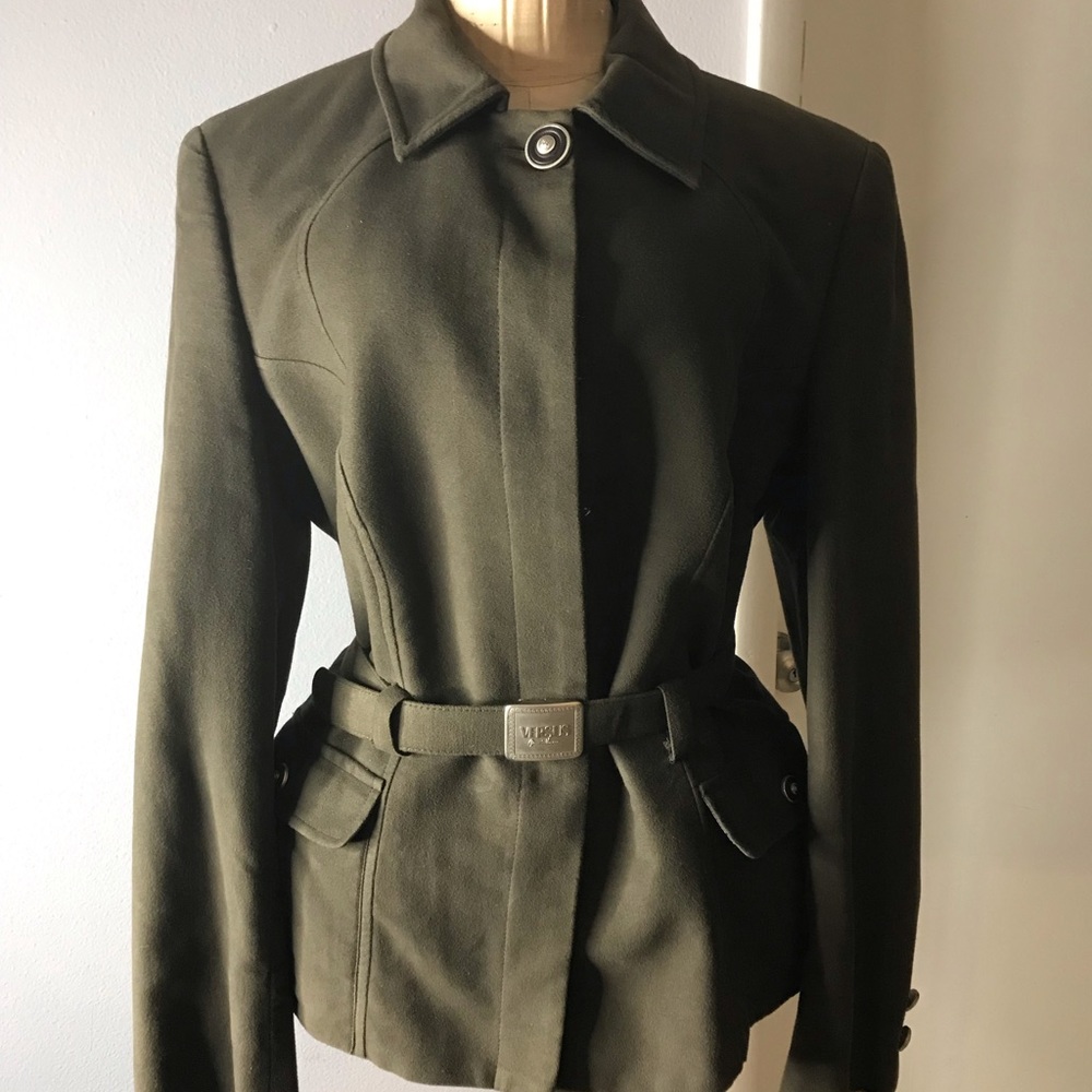 Versace Military Olive Green Faux Suede Suit